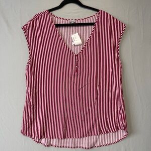 Kismet Womens Striped Sleeveless Button Top Size XL Red V Neck Layers Casual NWT